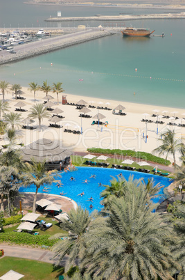 Fitness exercises in swimming pool, Dubai, UAE