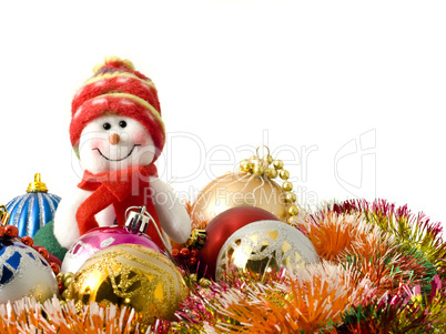 Christmas snowman and decoration baubles