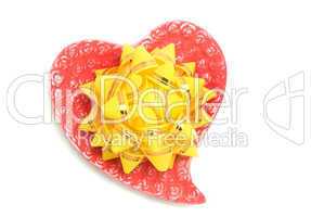 Love - yellow bow on red heart