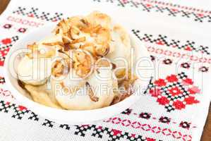 Ukrainian dumplings with fried onion