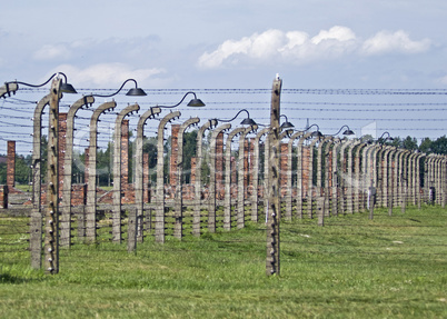 Wire fence and stoves in Birkenau concentration camp
