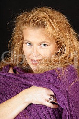 Blond woman with purple scarf