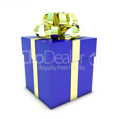 Closed blue Gift on white background