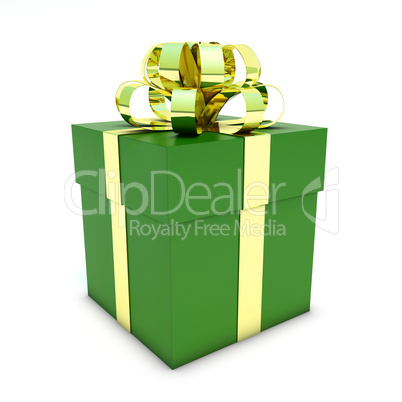 Closed green Gift on white background
