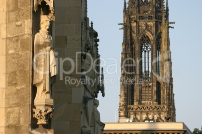 Figur am Dom und Lambertikirchturm in Münster