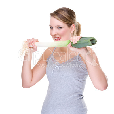 Woman with leek