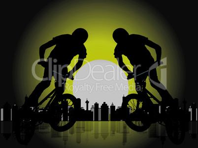 Silhouette of a biker boy on cityscape illustration