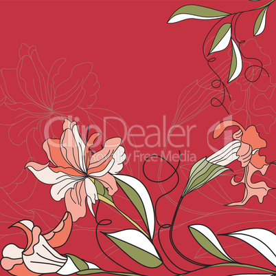 Template for greeting card on red background