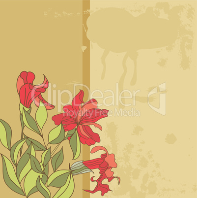 Retro stylized background with red flowers