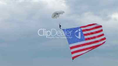 Skydiver Parachuting With Flag 02