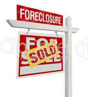 Sold Foreclosure Real Estate Sign Isolated - Left