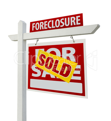 Sold Foreclosure Real Estate Sign Isolated - Right