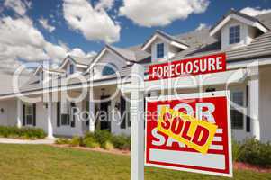 Sold Foreclosure Real Estate Sign and House - Right