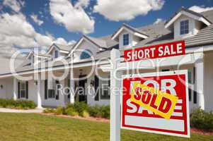 Sold Short Sale Real Estate Sign and House - Right