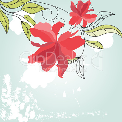 Blue background with red flowers