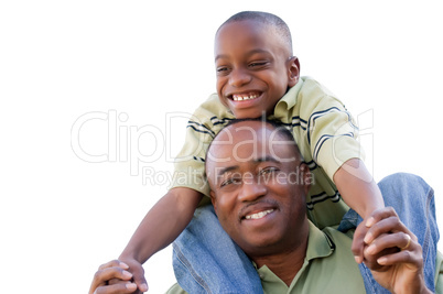 Happy Man and Child Isolated on White