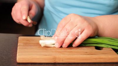 Cutting of onion for salad.