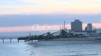 Industrial port at sunrise