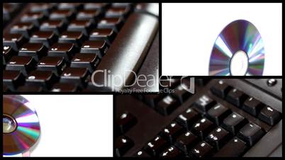 CD/DVD, black computer keyboard montage