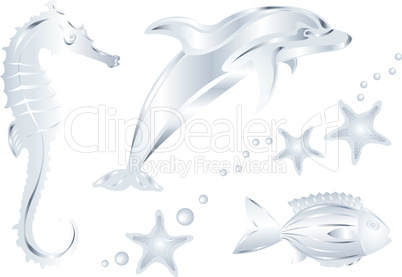 Set Of Silver Sea Animals