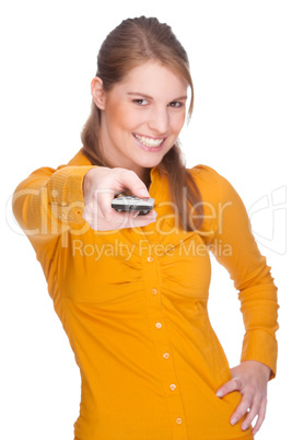 Woman with remote