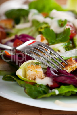 Gabel auf gemischtem Salat