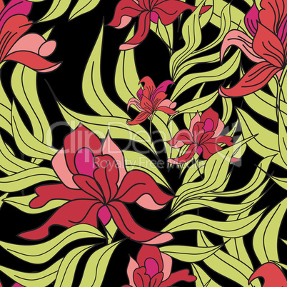 seamless pattern with red flowers