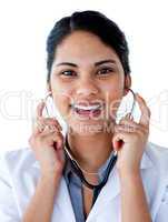 Portrait of a smiling doctor holding a stethoscope