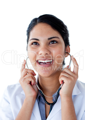 Portrait of a female doctor holding a stethoscope