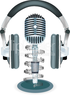 Vector headphones witn microphone on white background