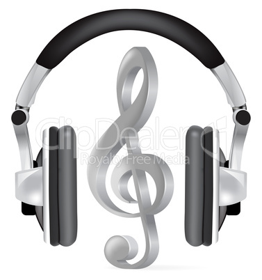 Realistic headphones with music note