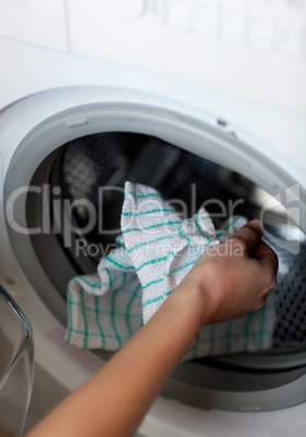 Close-up of a woman doing laundry