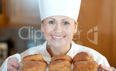 Close-up of a female chef baking scones