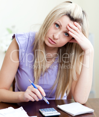 Stressed woman having financial problems