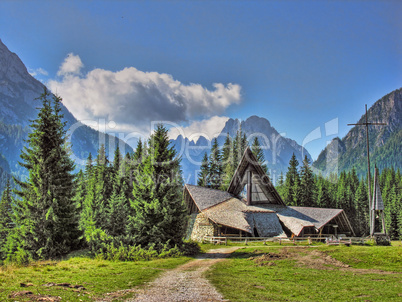 Small Church on top of Dolomites, Italy