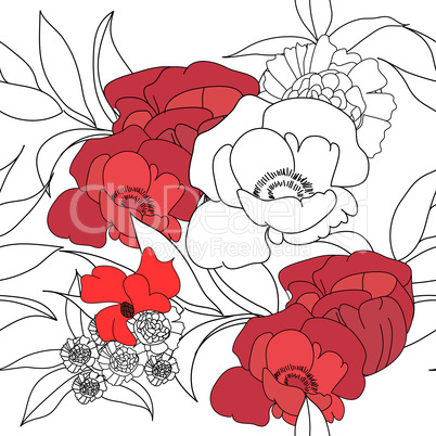 seamless pattern wit red and white flowers