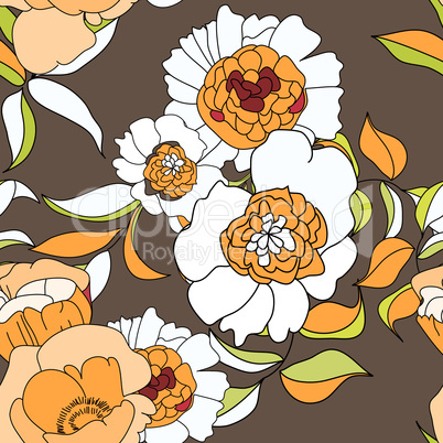 Stylized seamless wallpaper with orange flowers