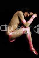 portrait sexual girl with rose tape