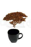 black cup and coffee beans