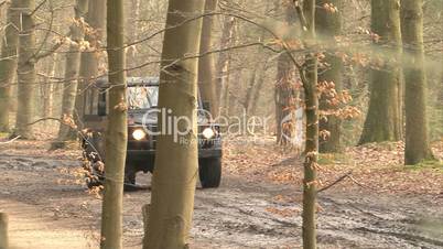 SUV drives through forest