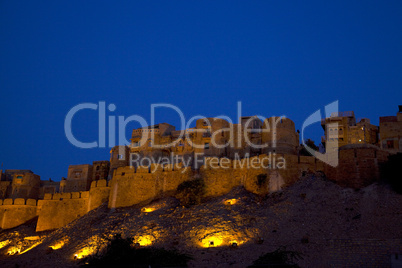 Abenddämmerung in Jaisalmer, "die goldene Stadt" in Rajasthan, Indien