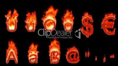 Loopable burning German umlauts, dollar, euro, comma, quote, dot, hyphen