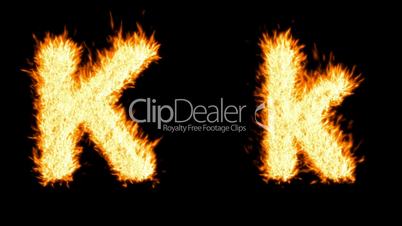 Loopable burning K character, capital and small