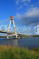 small ship and big cable-stayed bridge