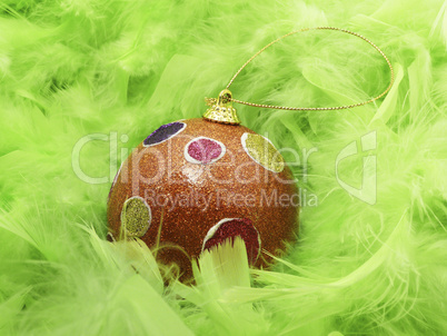 Green feathers and Christmass ball