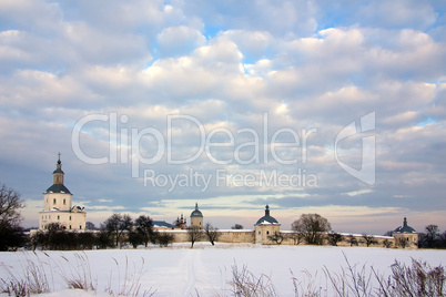 Monastery in winter landscape