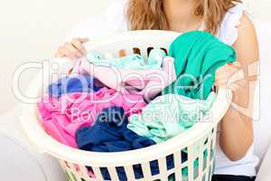 Close-up of a caucasian woman doing laundry