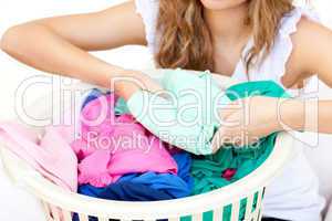 Close-up of a woman doing laundry