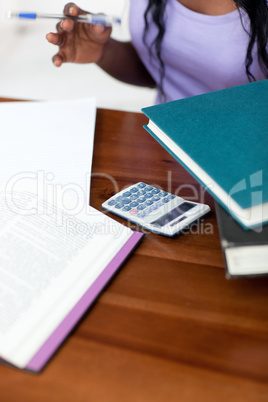 Close-up of a student doing her homework