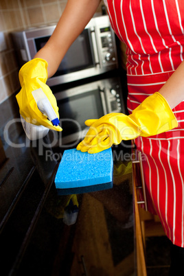 Close-up of a caucasian woman doing housework